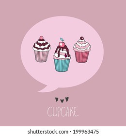 Cartoon cupcake vector illustration.