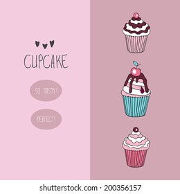 Cartoon cupcake vector illustration.