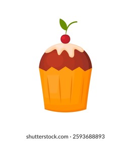 Cartoon cupcakes with cherries. Isolated cupcake. Vector