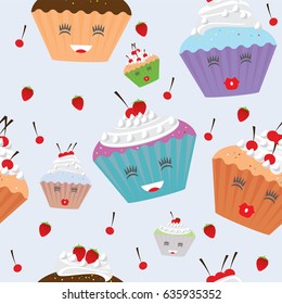 Cartoon cupcakes pattern for background in seamless.