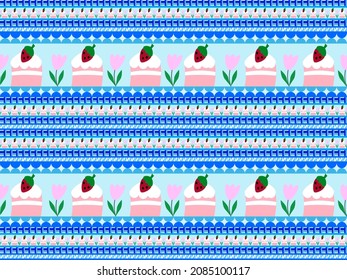 cartoon cupcakes seamless pattern on blue background