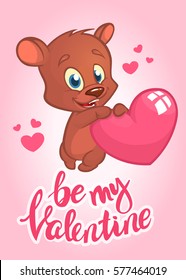 Cartoon cupid bear holding heart. Illustrated invitation or greeting card for St Valentine's day. Vector