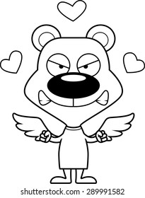 A cartoon cupid bear looking angry.