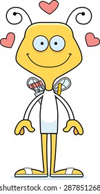 A cartoon cupid bee smiling.