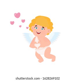 Сute cartoon cupid character. Vector illustration can use for Valentine’s Day poster,  banner, greeting card and decoration. 