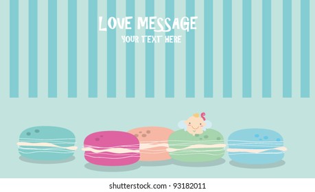 Cartoon: Cupid and dessert, blue background for typing own information
