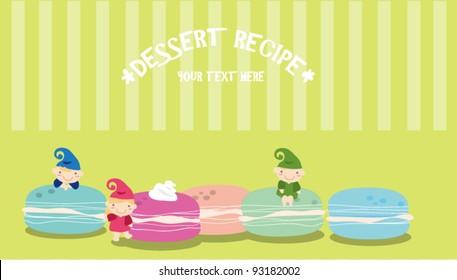 Cartoon: Cupid and dessert, green background for typing own information