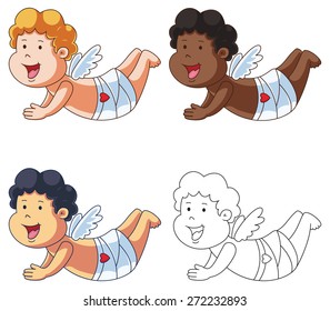 Cartoon cupid flying set