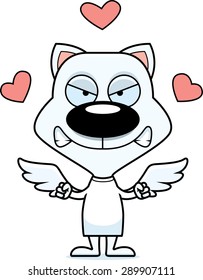 A cartoon cupid kitten looking angry.