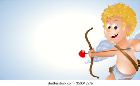 Cartoon cupid showing a blank white background banner