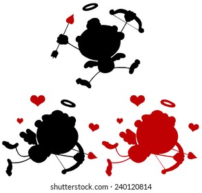 Cartoon Cupid Silhouettes 1. Vector Collection Set