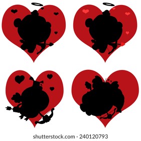 Cartoon Cupid Silhouettes 2. Vector Collection Set