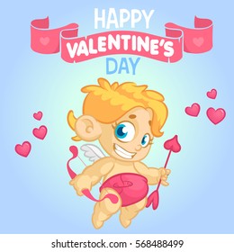 Cartoon cupid. St Valentine's vector postcard or greeting card with funny cupid