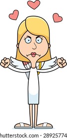 A cartoon cupid woman looking angry.