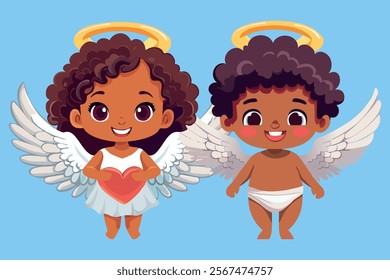 Cartoon Cuple Amur African American Angel Saint Valentine