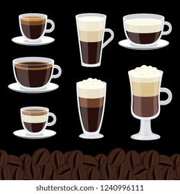 Cartoon cups set of coffee vector collection