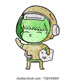 cartoon curious astronaut carrying space rock