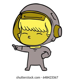 cartoon curious astronaut pointing