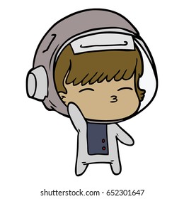 caricatura de astronauta curioso ondeando