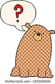 cartoon curious bear with speech bubble in comic book style