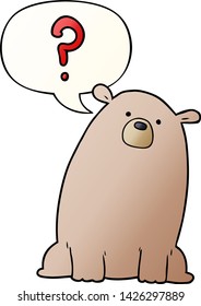cartoon curious bear with speech bubble in smooth gradient style