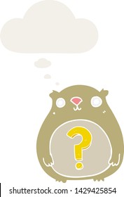 urso curioso de desenho animado com bolha de pensamento em estilo retrô