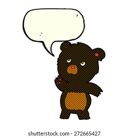 cartoon curious black bear with speech bubble