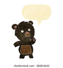 cartoon curious black bear with speech bubble