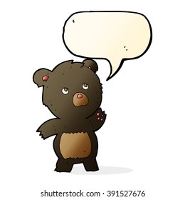 cartoon curious black bear with speech bubble