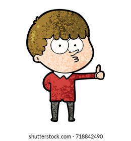 desenho animado menino curioso dando polegares para cima sinal