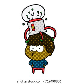 cartoon curious boy with neural link