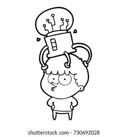 cartoon curious boy with neural link