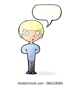 cartoon curious boy with speech bubble