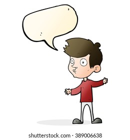 cartoon curious boy with speech bubble