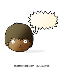 cartoon curious boy with speech bubble