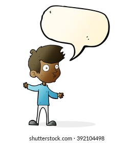 cartoon curious boy with speech bubble