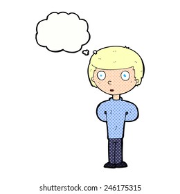 cartoon curious boy with thought bubble