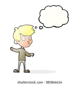cartoon curious boy with thought bubble