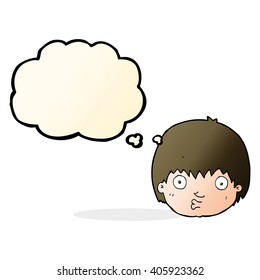 cartoon curious boy with thought bubble