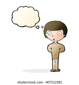 cartoon curious boy with thought bubble