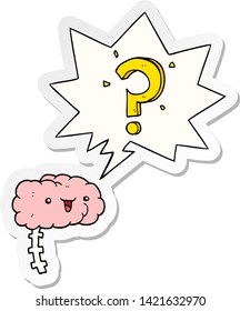 cerebro curioso de dibujos animados con pegatina de burbuja de habla