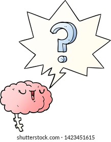 cartoon curious brain with speech bubble in smooth gradient style