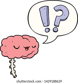 caricatura de cerebro curioso con burbuja de habla