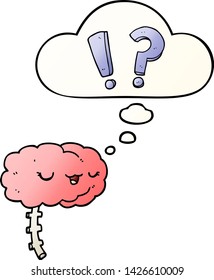 cartoon curious brain with thought bubble in smooth gradient style