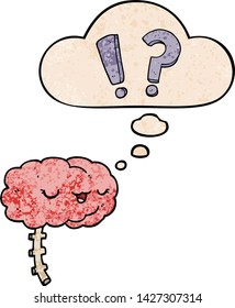 caricatura de cerebro curioso con burbuja de pensamiento al estilo de textura gruesa