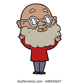 cartoon curious man with beard and glasses
