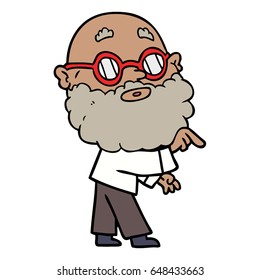 cartoon curious man with beard and glasses