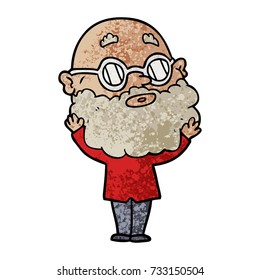 cartoon curious man with beard and glasses