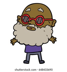 cartoon curious man with beard and sunglasses
