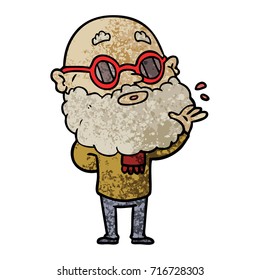 cartoon curious man with beard and sunglasses